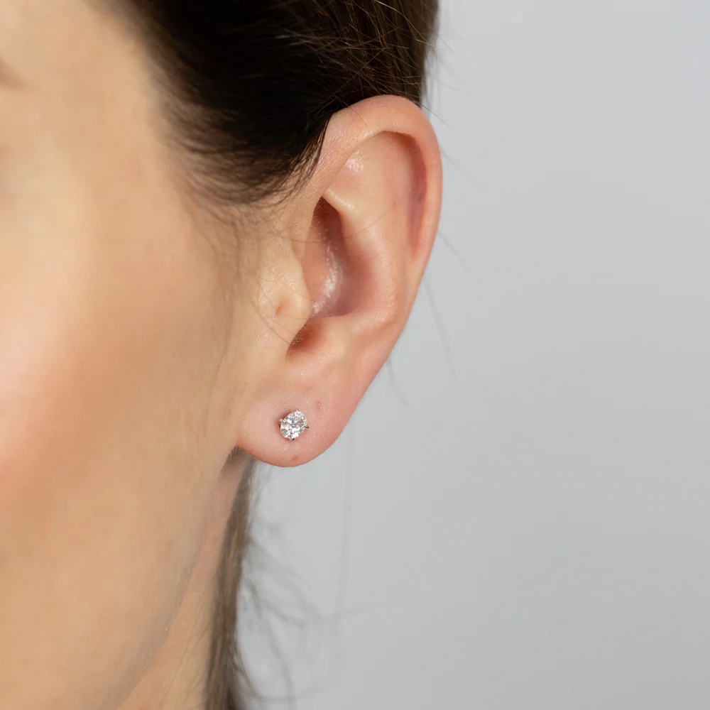 Luminesce Lab Grown 1/2 Carat Diamond Solitaire Oval Earrings in Sterling Silver - Image 2