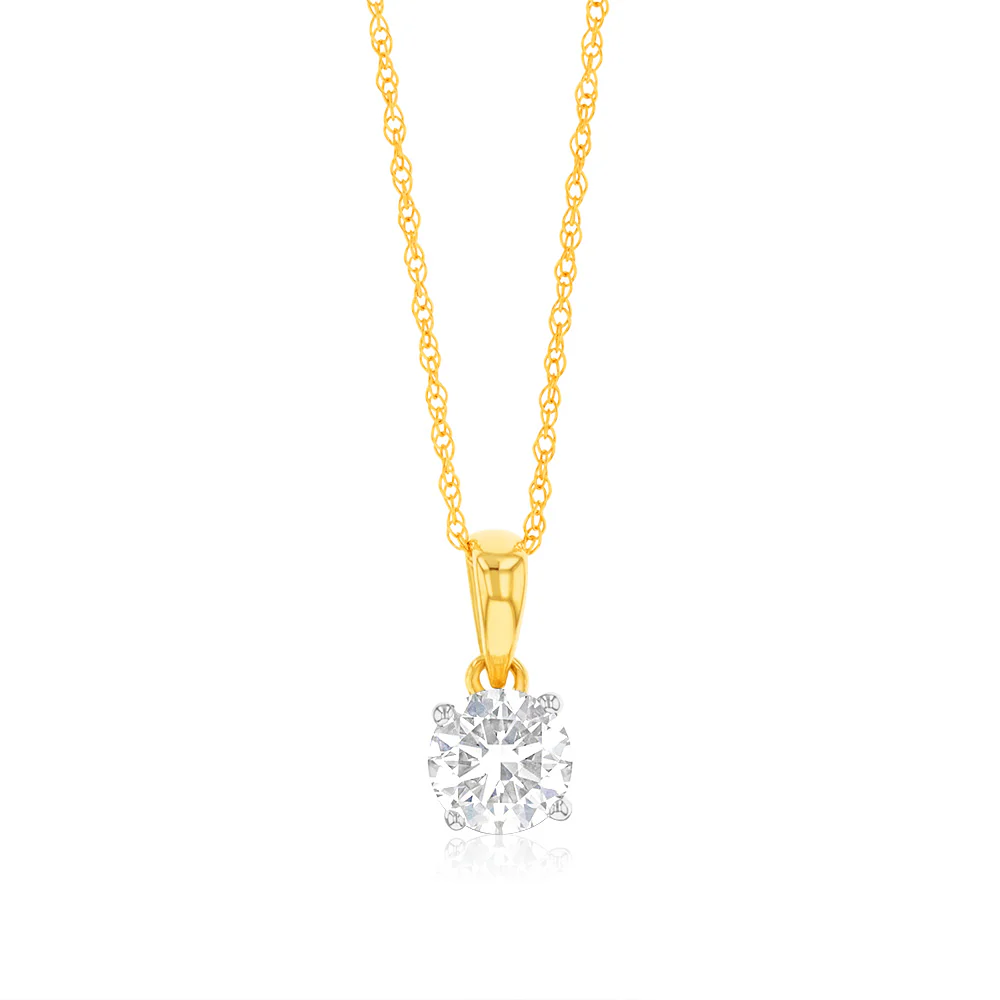 Luminesce Lab Grown 1/2 Carat Diamond Solitaire Pendant on 9ct Yellow Gold on Chain