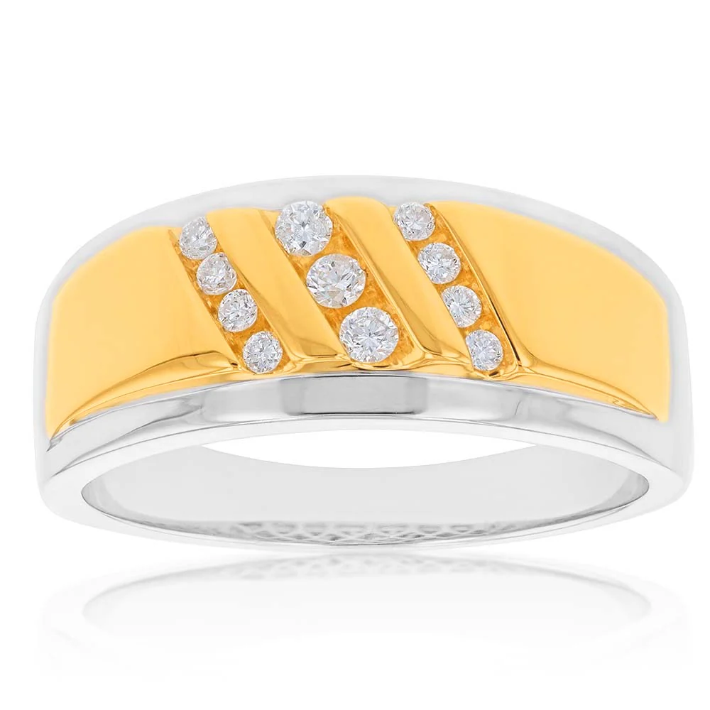 Luminesce Lab Grown 1/4 Carat Diamond Gents Ring in 9ct Yellow and White Gold