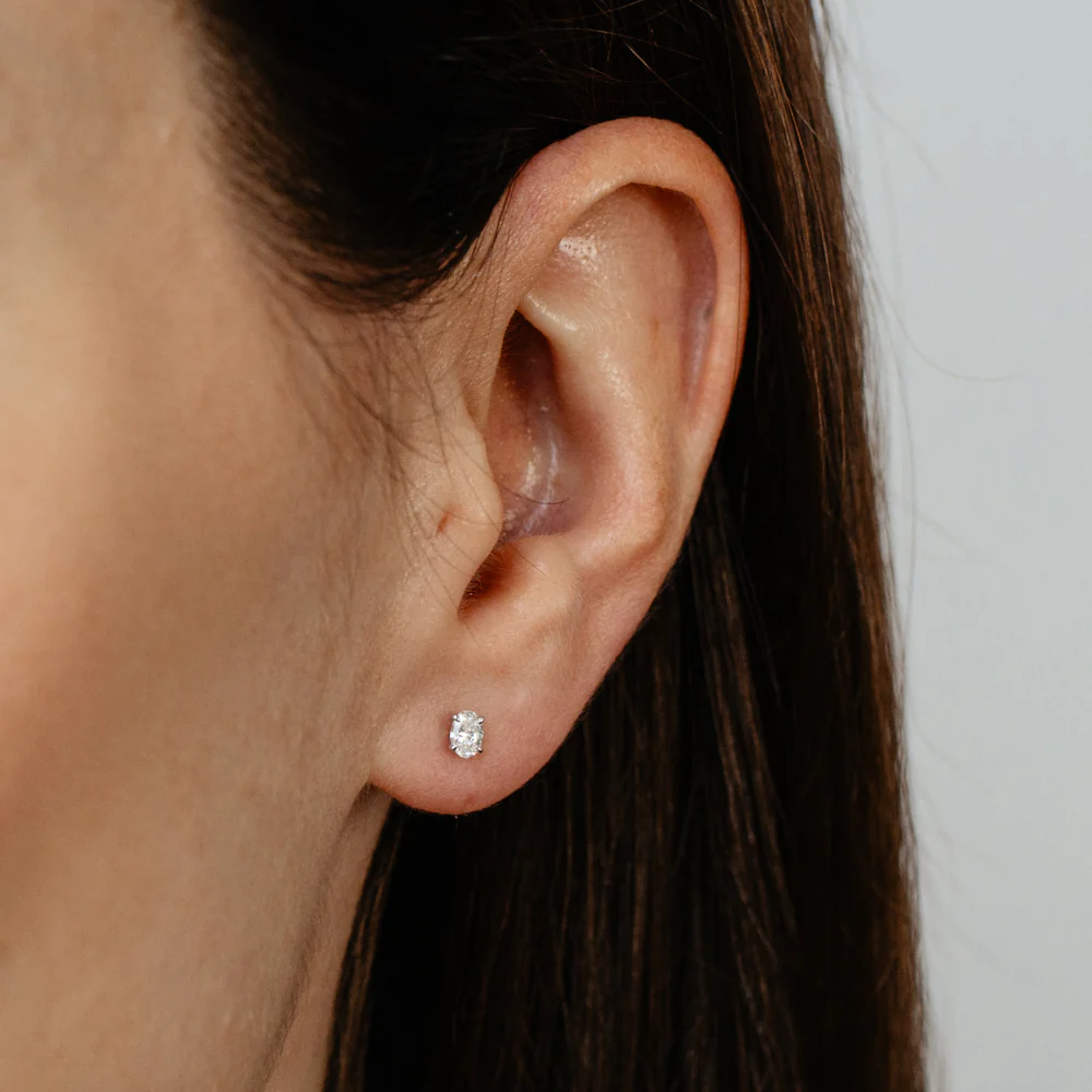 Luminesce Lab Grown 1/4 Carat Diamond Solitaire Oval Earrings in Sterling Silver - Image 2