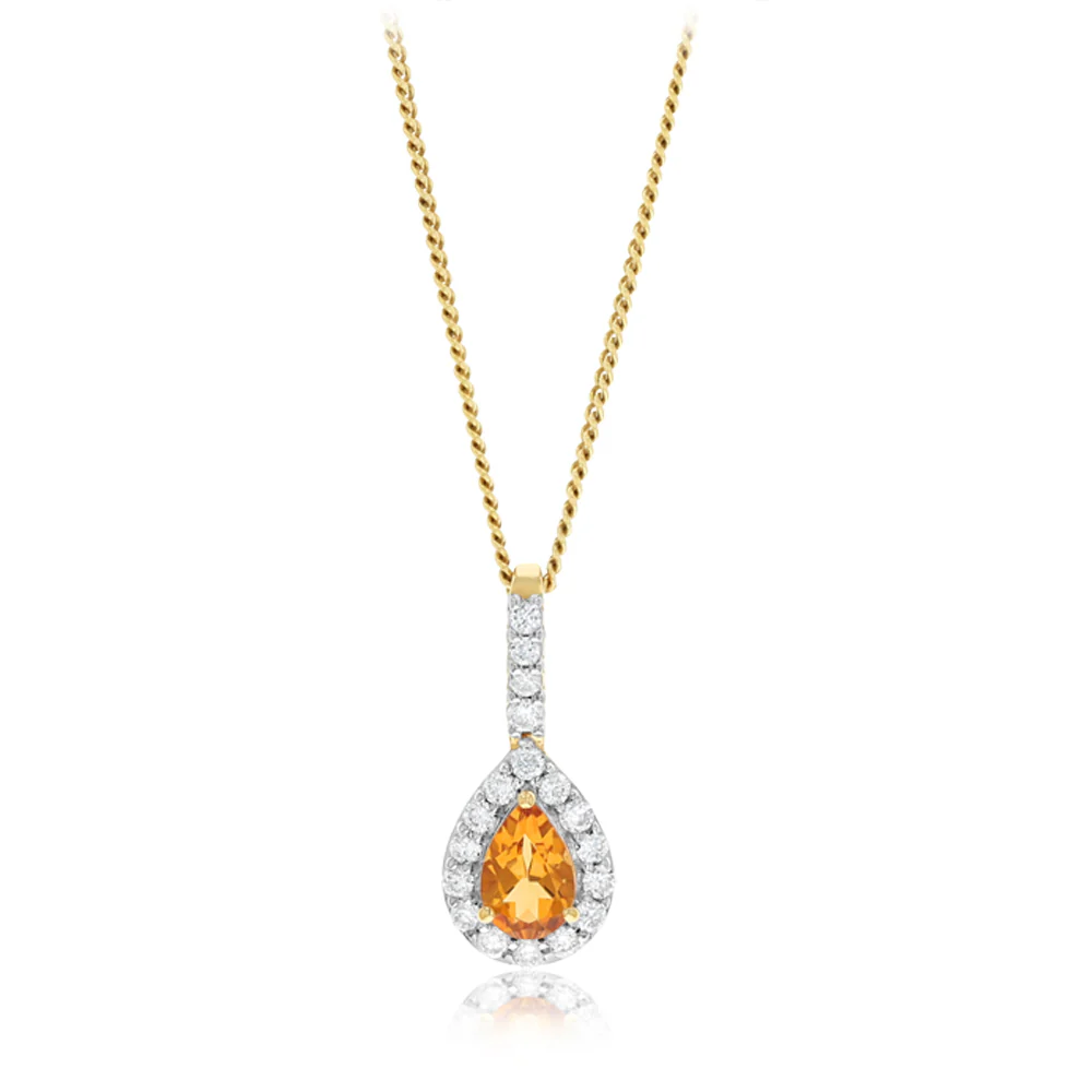 Luminesce Lab Grown 1/5 Carat Diamond and Citrine Pendant in 9ct Yellow Gold