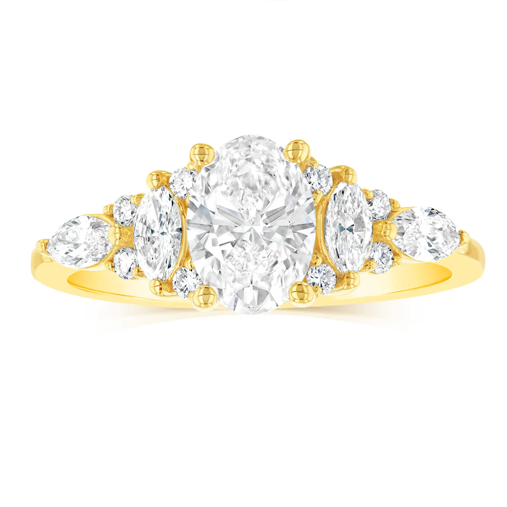 Luminesce Lab Grown 1.5 Carat Diamond Ring with 1 Carat Oval Centre in 9ct Yellow Gold