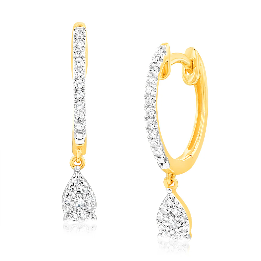 Luminesce Lab Grown 1/6 Carat Diamond Drop earring in 9ct Yellow Gold