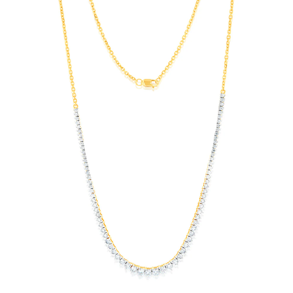 Luminesce Lab Grown 10ct Yellow Gold 3 Carat Diamond Tennis Necklace