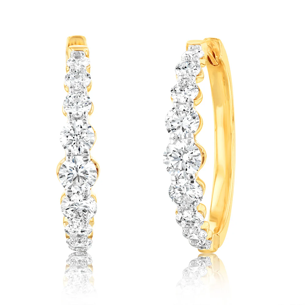 Luminesce Lab Grown 10ct Yellow Gold Hoop Earrings in 3 Carat Diamond