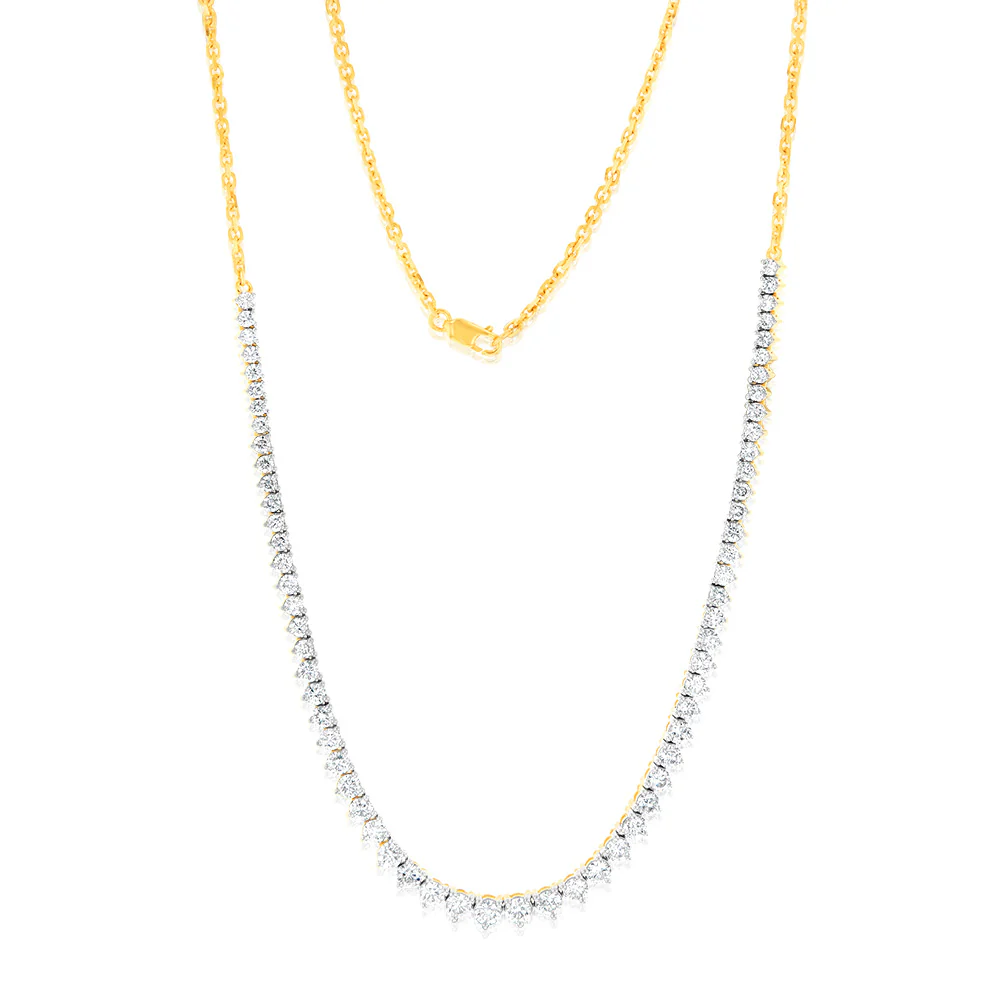 Luminesce Lab Grown 10ct Yellow Gold Tennis Necklace in 5Carat Diamond