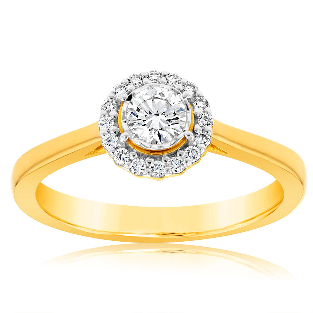 Luminesce Lab Grown 18ct Yellow Gold 0.30 Carat Diamond Solitaire Ring with Centre Diamond 0.25 Carat