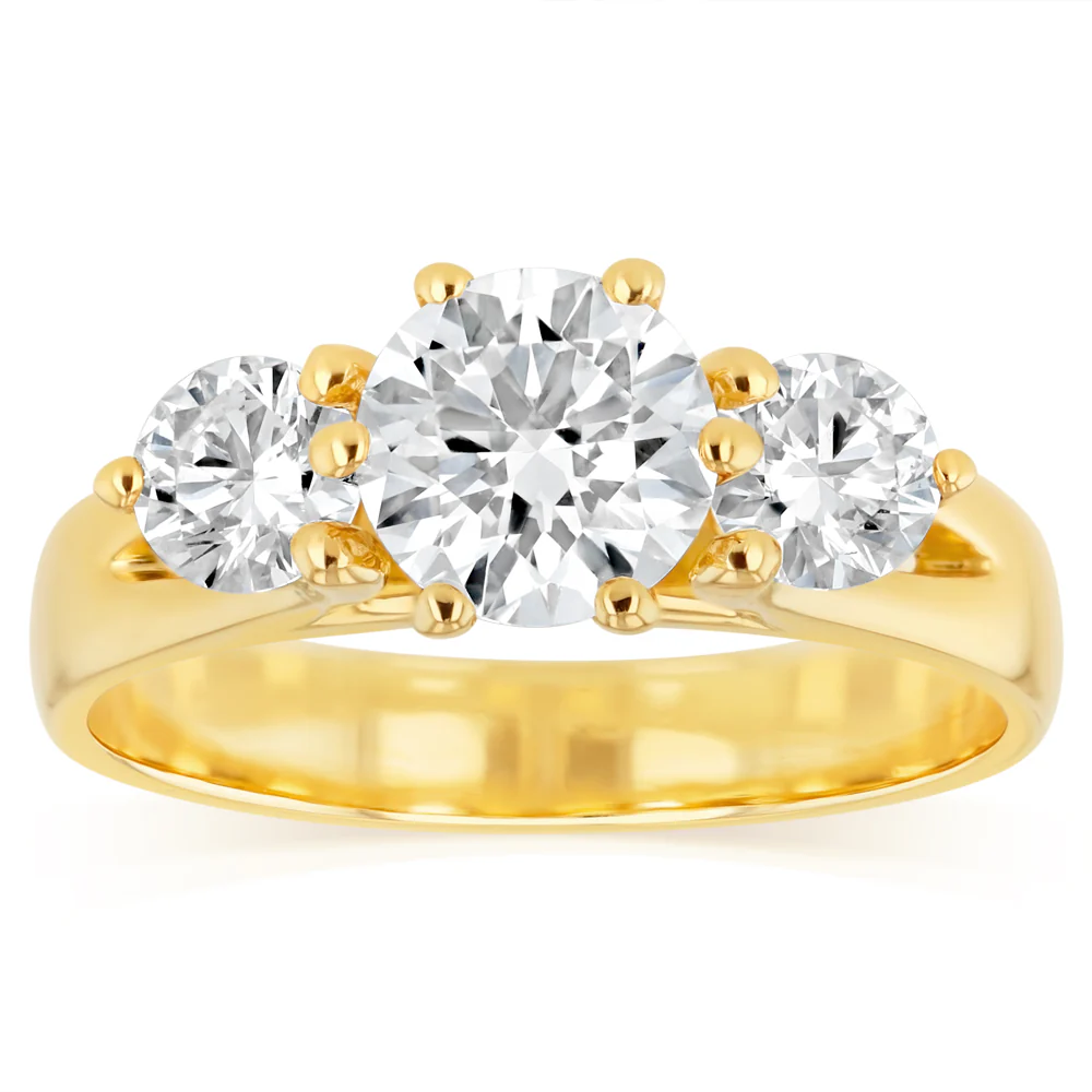 Luminesce Lab Grown 18ct Yellow Gold 1.8 Carat Diamond Trilogy Ring