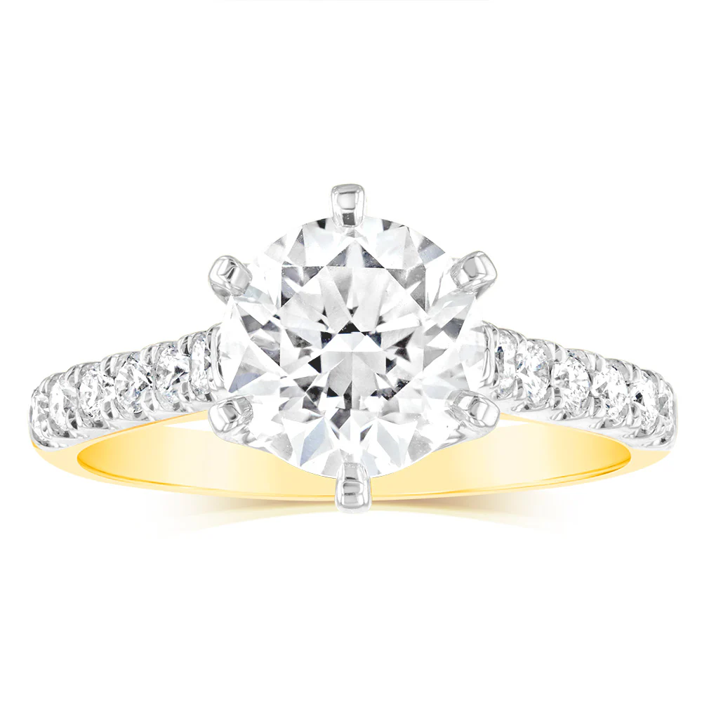 Luminesce Lab Grown  2.3 Carats Diamond Ring with 2 Carat Centre Diamond in 18ct Yellow Gold