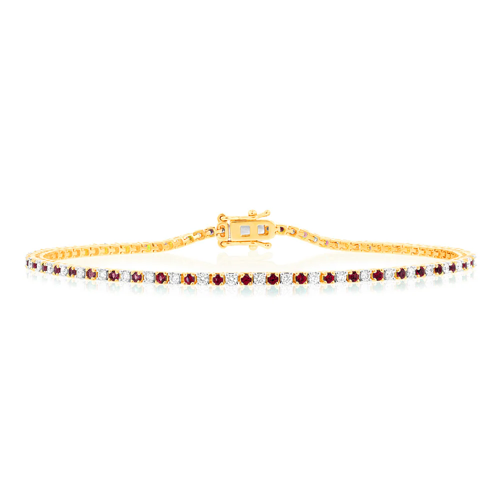 Luminesce Lab Grown 9ct Yellow Gold 0.65 Carat Diamonds + Created Ruby Bracelet