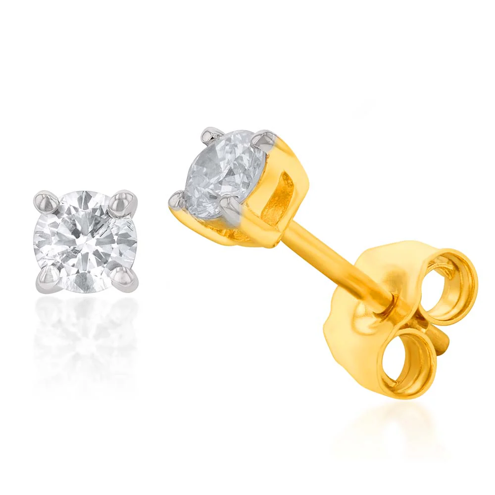 Luminesce Lab Grown 9ct Yellow Gold Diamond Solitiaire Classic 1/3 Carat Stud Earring