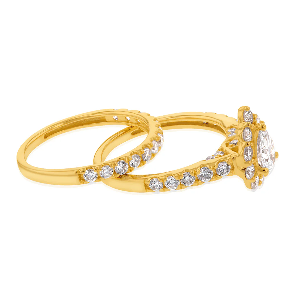 Luminesce Lab Grown Diamond 1.5Ct Bridal Set Pear Centre Halo in 14ct Yellow Gold - Image 2