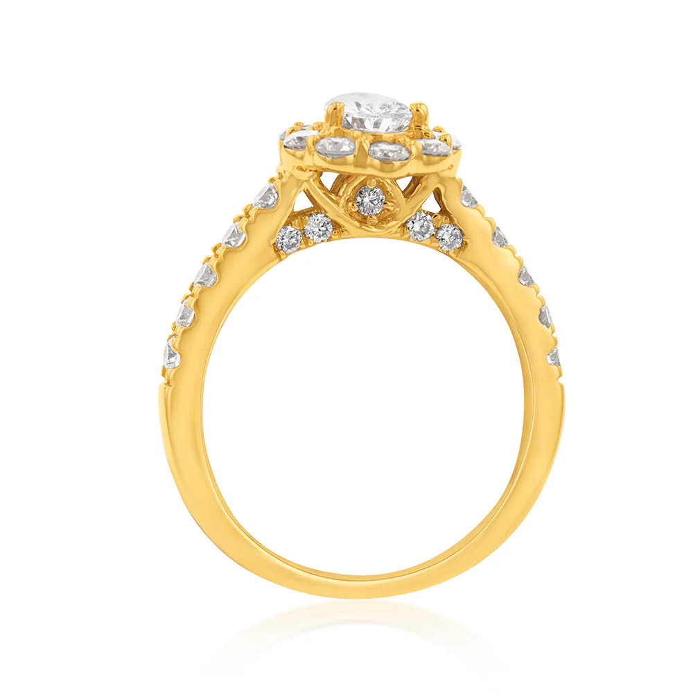 Luminesce Lab Grown Diamond 1.5Ct Bridal Set Pear Centre Halo in 14ct Yellow Gold - Image 3