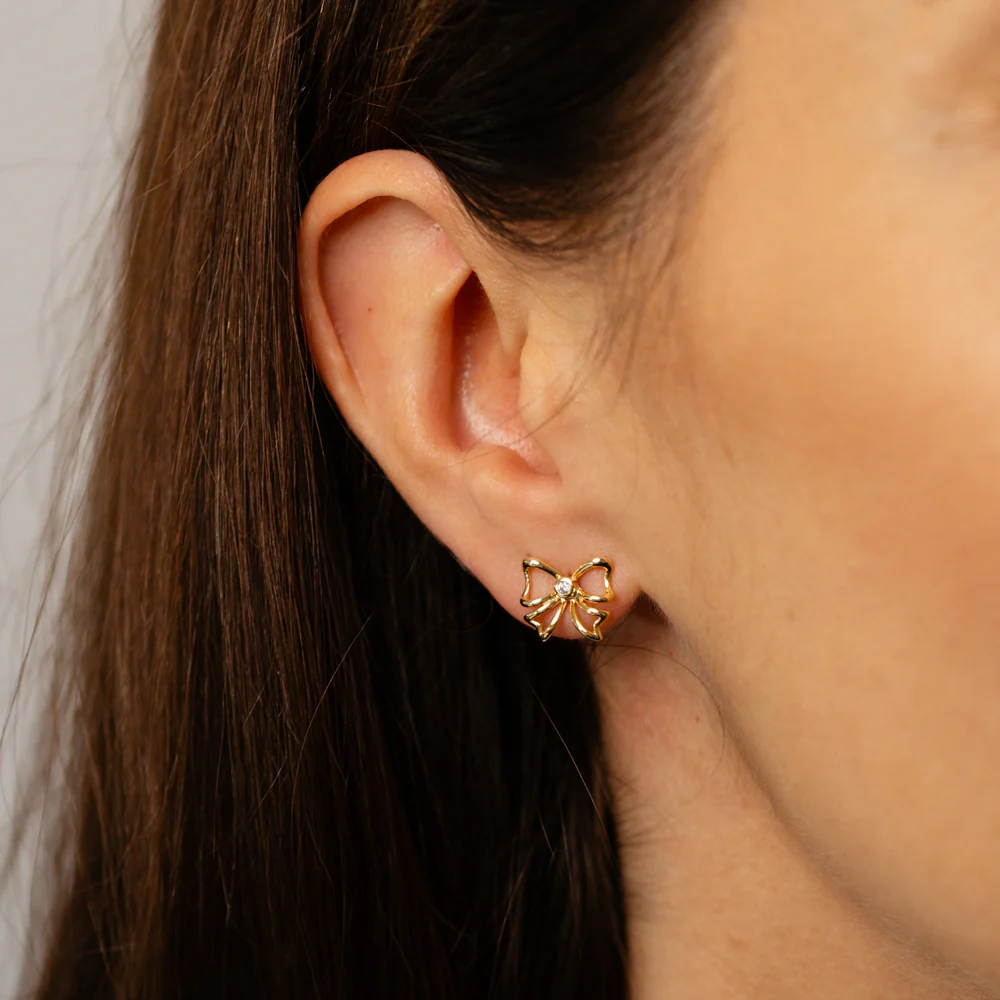 Luminesce Lab Grown Diamond Ribbon Stud Earrings in Gold Plated Silver - Image 2