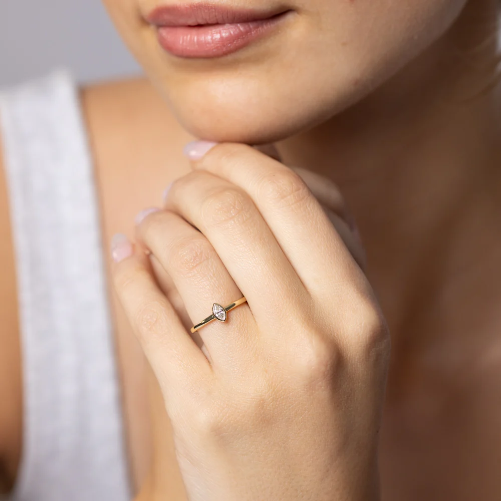 Luminesce Lab Grown Marquise Cut Bezel Solitaire Diamond Ring in 9ct Yellow Gold - Image 3