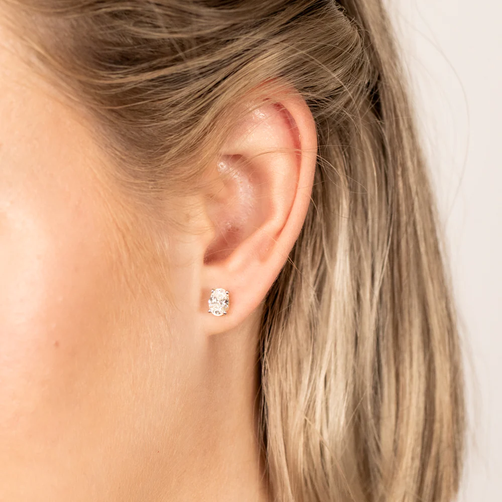 Luminesce Lab Grown Oval Cut 1 Carat Diamond Stud Earrings in 14ct Yellow Gold - Image 2