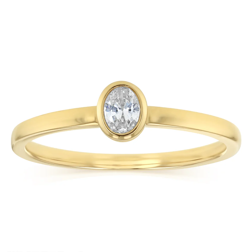 Luminesce Lab Grown Oval Cut Bezel Solitaire Diamond Ring in 9ct Yellow Gold