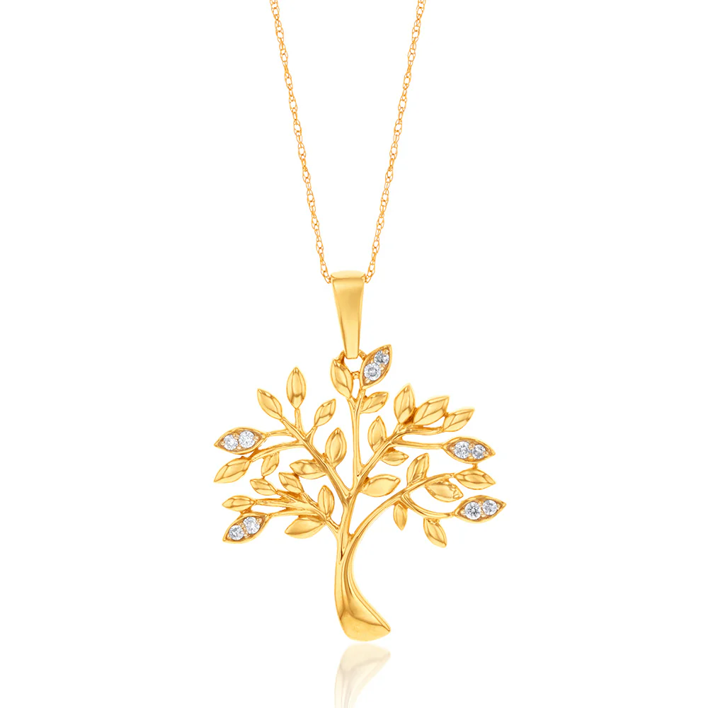 Luminesce Lab Grown Tree of Life Diamond Pendant in 9ct Yellow Gold including Chain