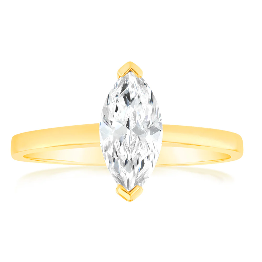 Marquise Cut Cubic Zirconia Ring 1 Carat Look in  in 9ct Yellow