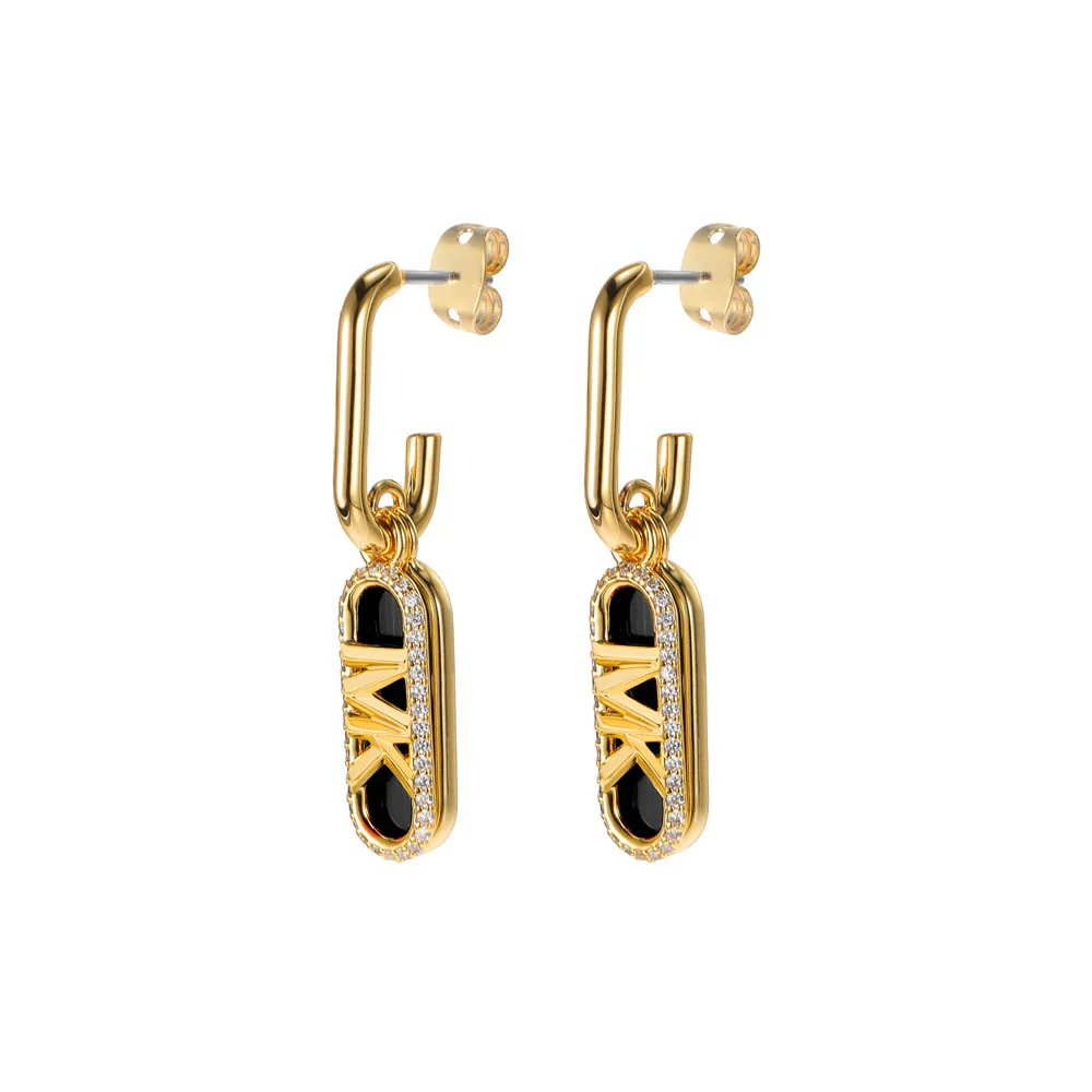 Michael Kors 14ct Yellow Gold Plated Brass Black Onyx Empire Charm Drop Earring - Image 4