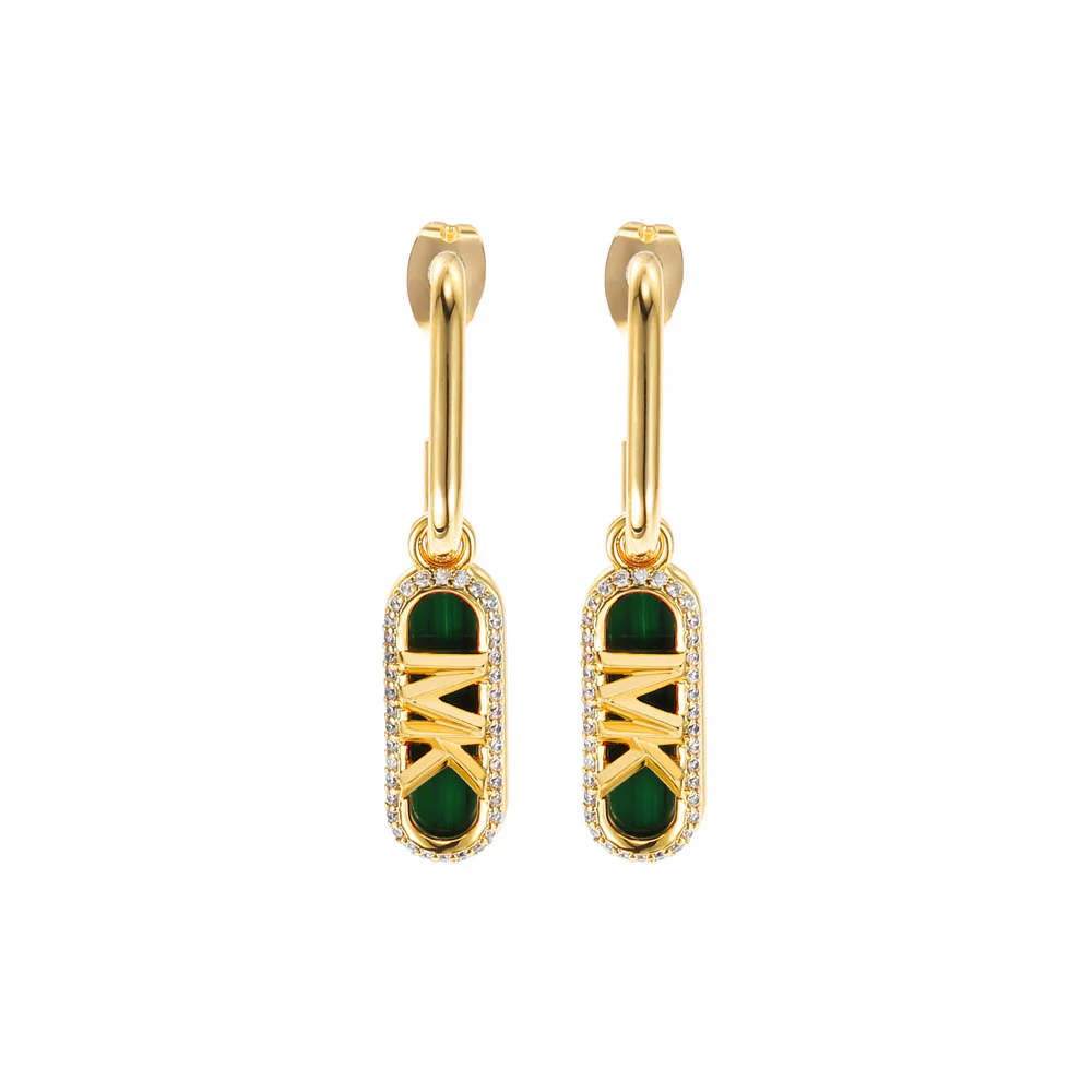 Michael Kors 14ct Yellow Gold Plated Brass Malachite Acetate Empire Charm Drop Earring - Image 2