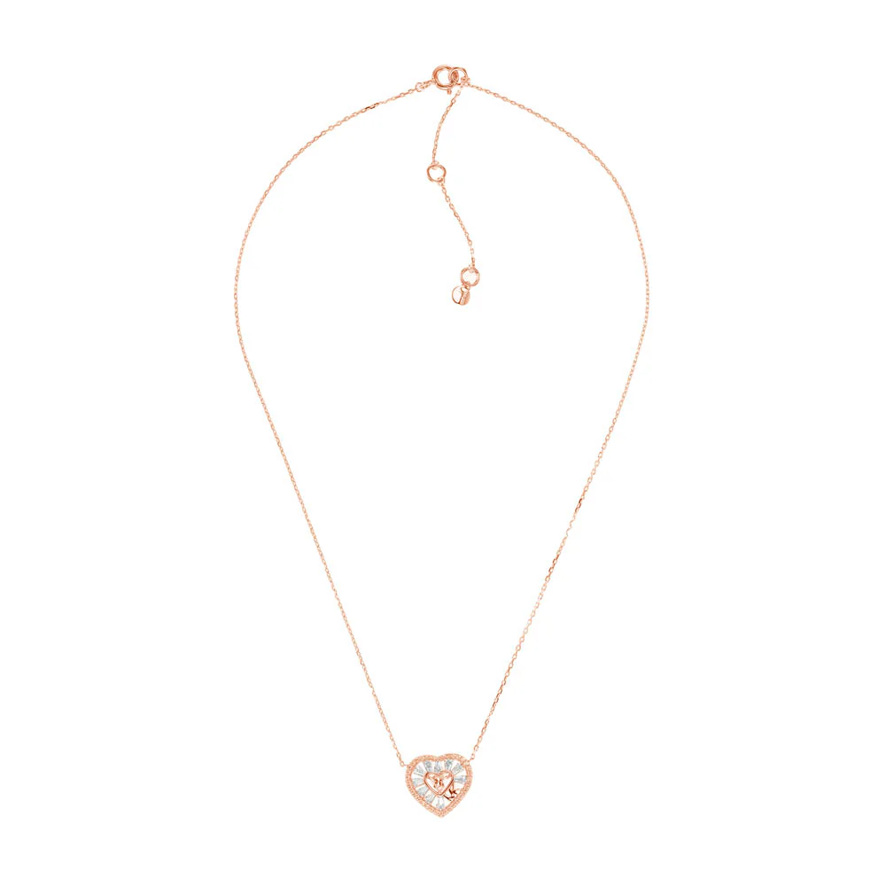 Michael Kors Rose Gold Plated Sterling Silver Premium Tapered Baguette CZ Heart Pendant With Chain - Image 2