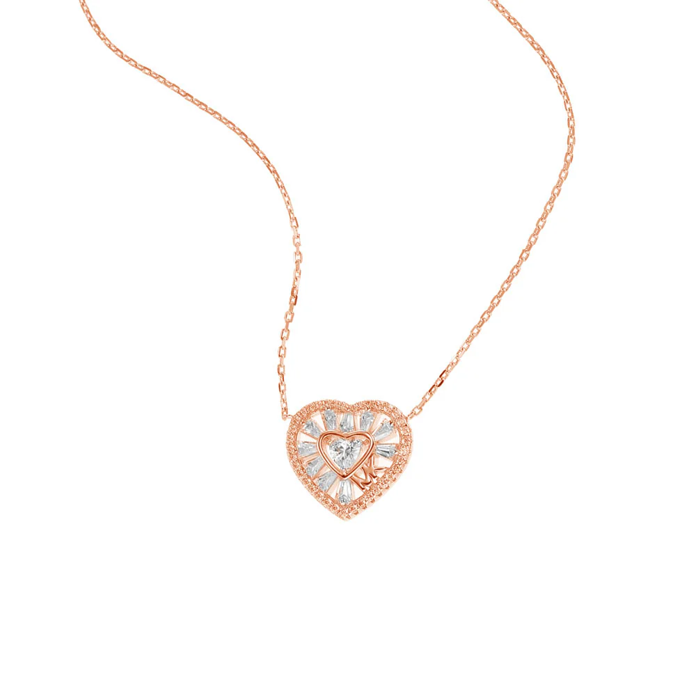 Michael Kors Rose Gold Plated Sterling Silver Premium Tapered Baguette CZ Heart Pendant With Chain - Image 4