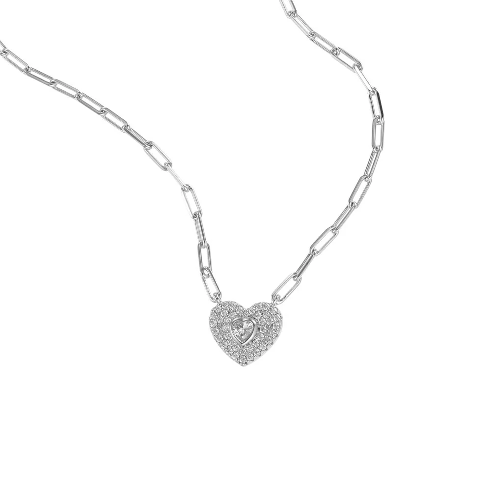 Michael Kors Sterling Silver Premium Pave Heart Pendant with Chain - Image 7