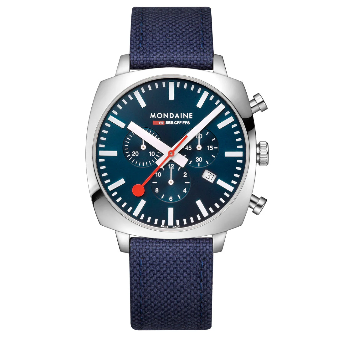 Official Swiss Railways Grand Cushion 41mm Deep Ocean Blue Watch Set