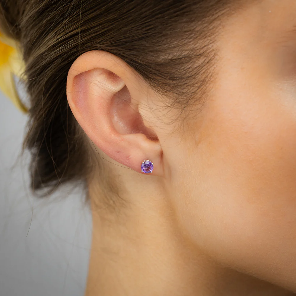 Natural Amethyst Stud Earrings in Sterling Silver - Image 2