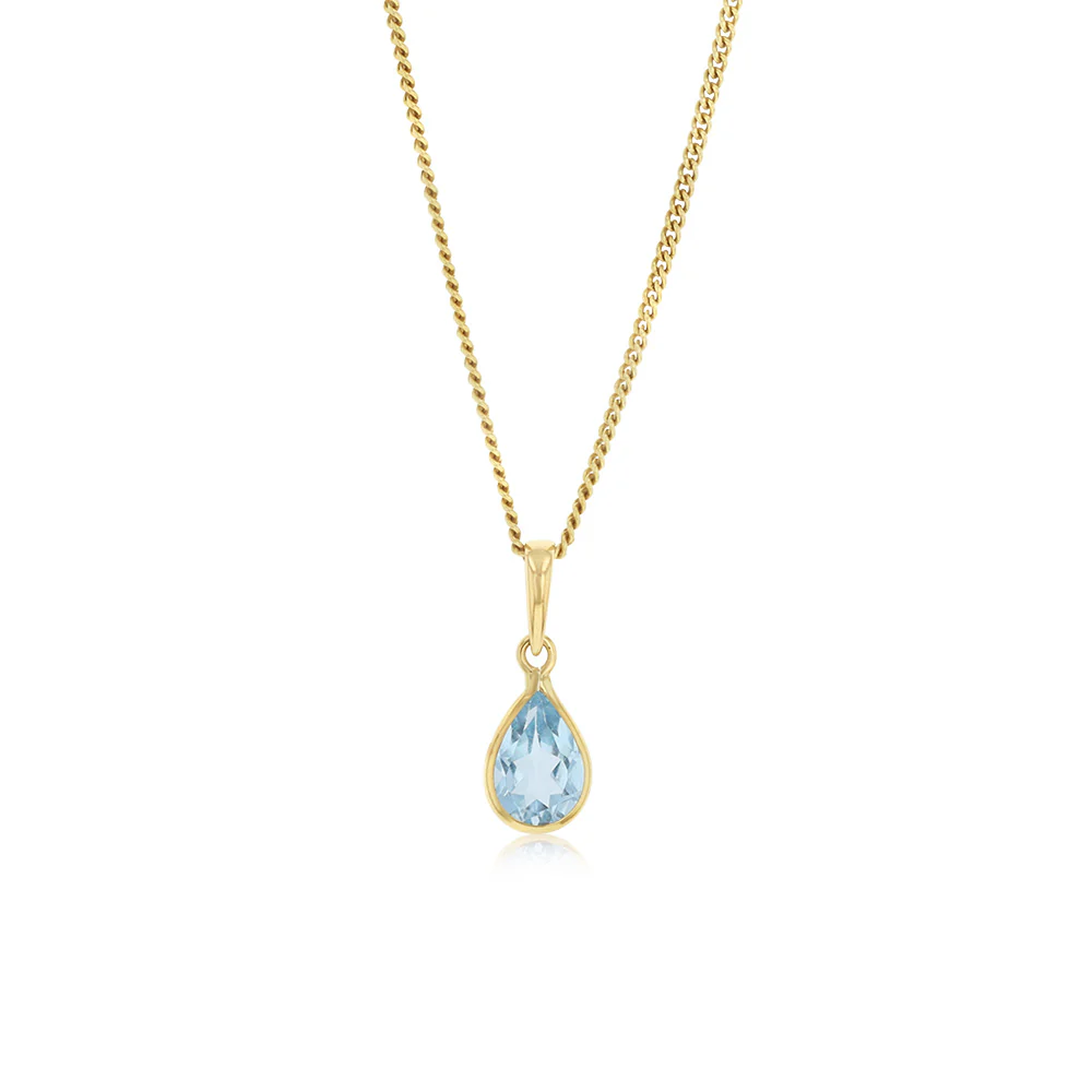 Natural Blue Topaz Bezel Pendant in 9ct Yellow Gold