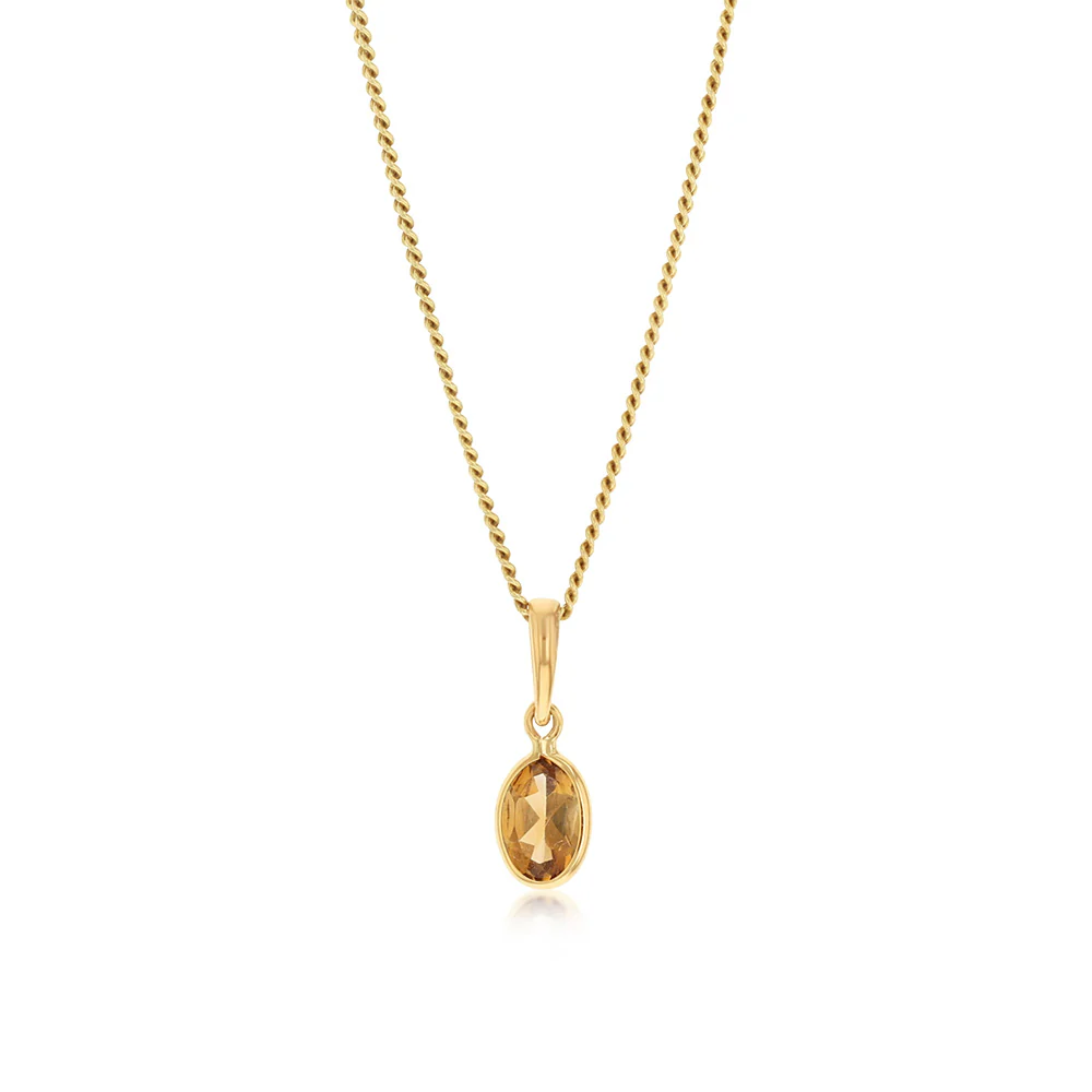 Natural Citrine Bezel Pendant in 9ct Yellow Gold