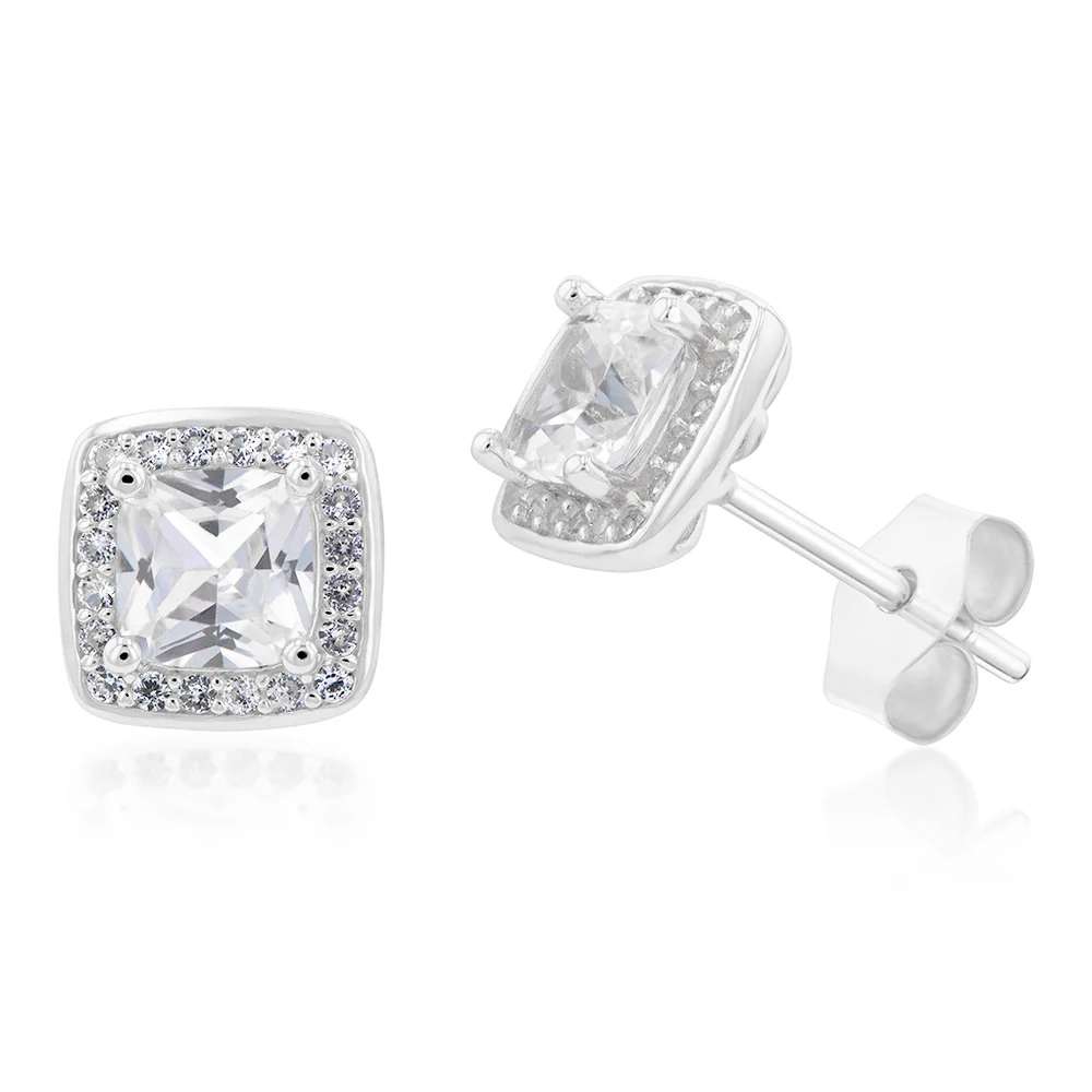 Natural White Sapphire Cushion Cut Pendant and Earring Set on Chain in Silver - Image 5