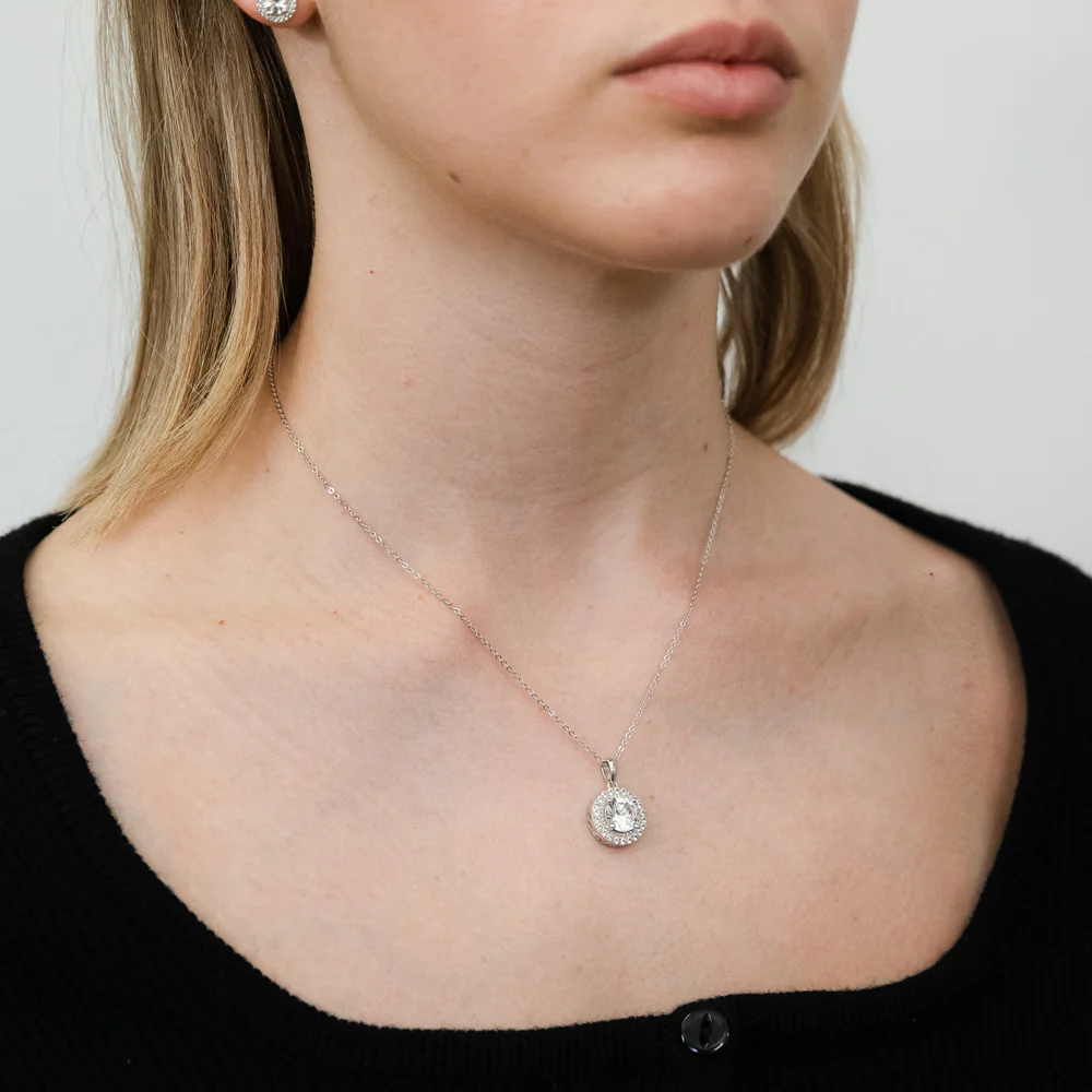 Natural White Sapphire Pendant and Earring Set on Chain in Sterling Silver - Image 4