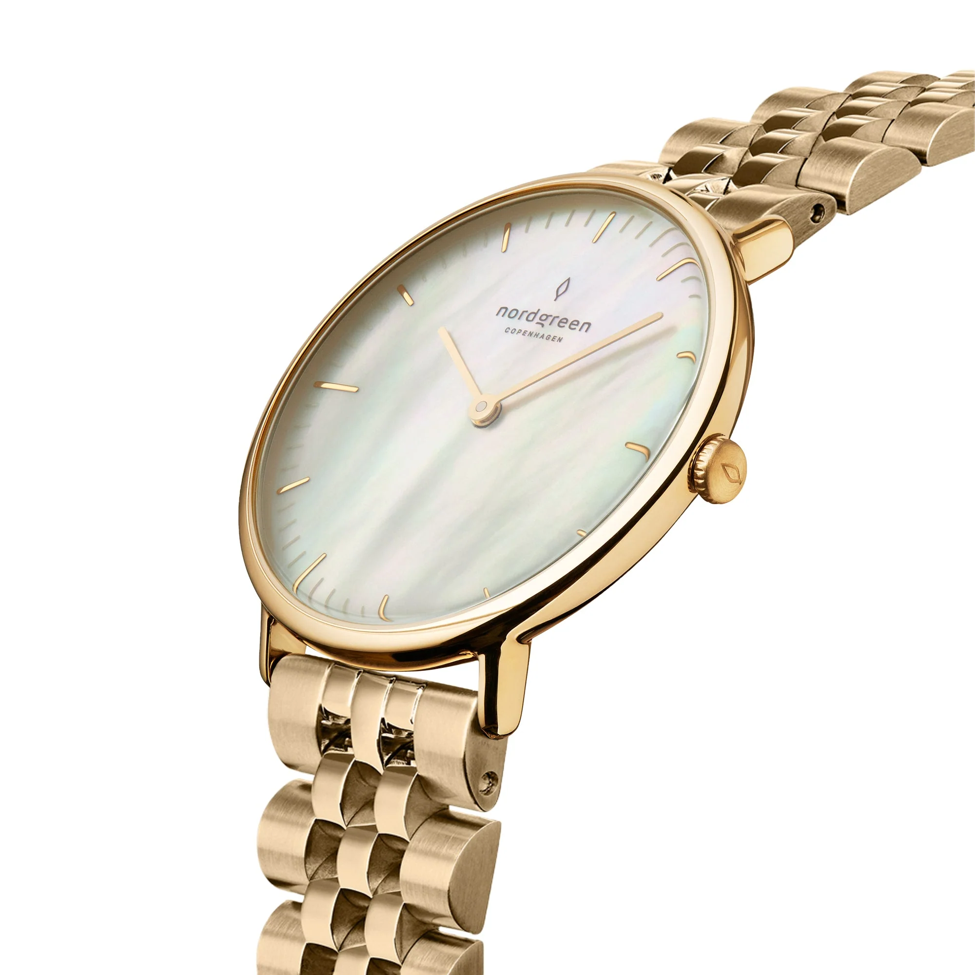 Nordgreen Native 28mm Gold 5 Link Bracelet Mother of Pearl Watch - Image 2