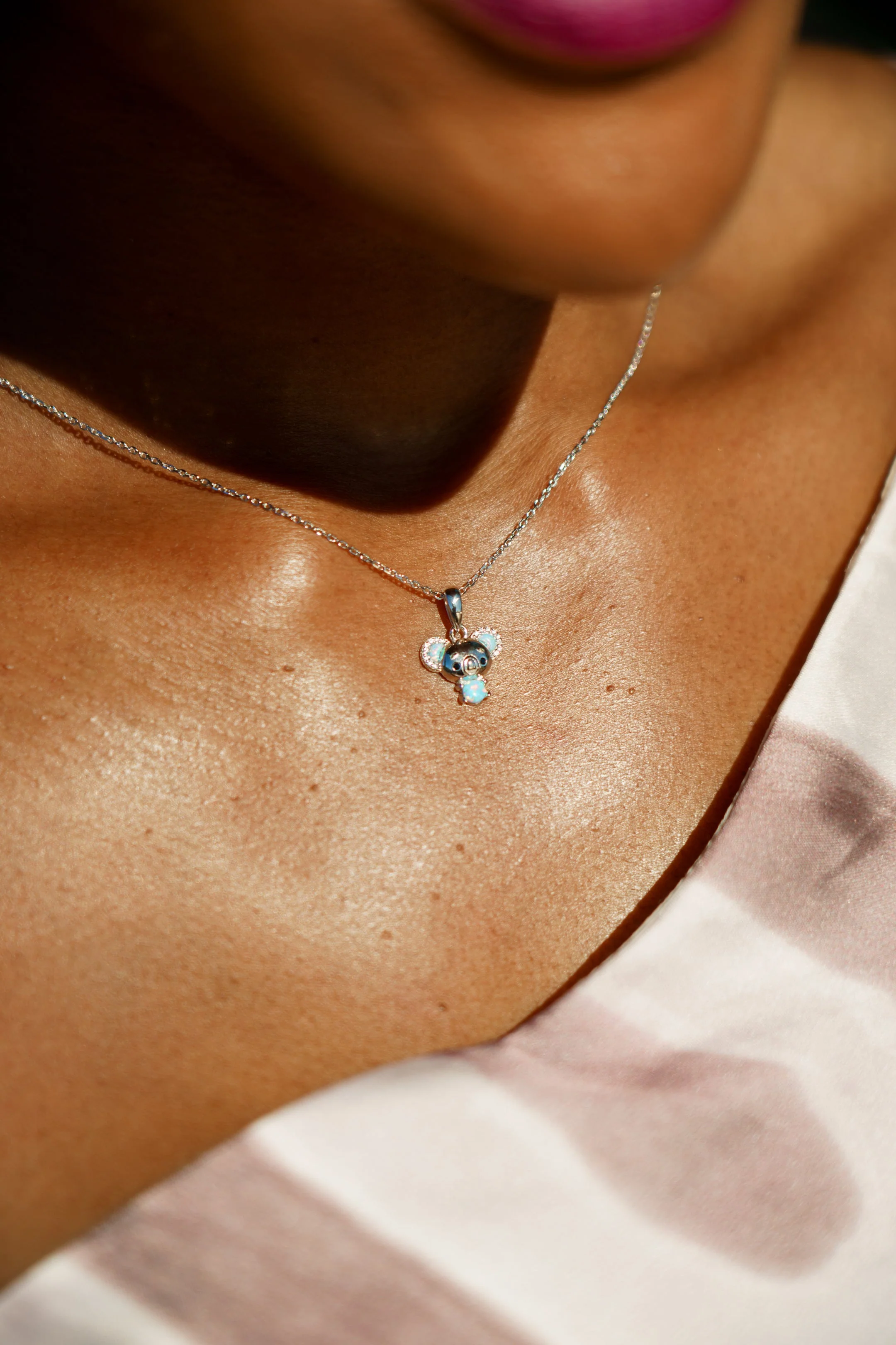 OPAL GLOW BLUE CREATED OPAL KOALA PENDANT SILVER - Image 3