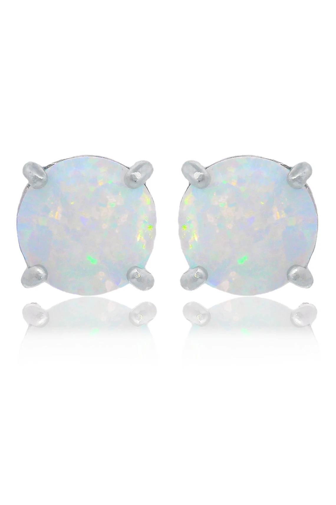 OPAL GLOW WHITE CREATED OPAL STUD EARRINGS SILVER