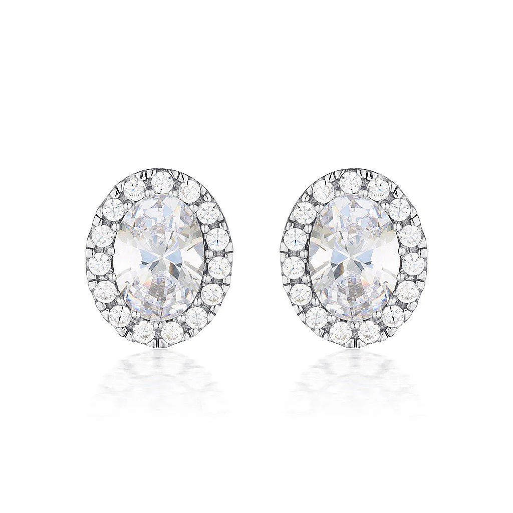 Oval Halo Silver Stud - IE819W
