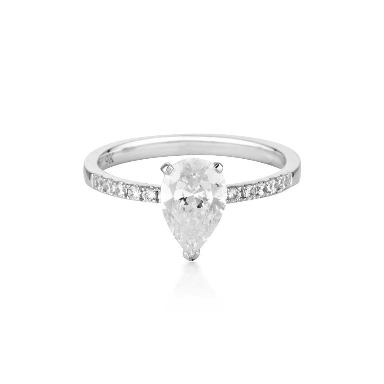 Pear Cut And Round Brilliant 1.5Ct Engagement Ring In White Gold -  Gr007W