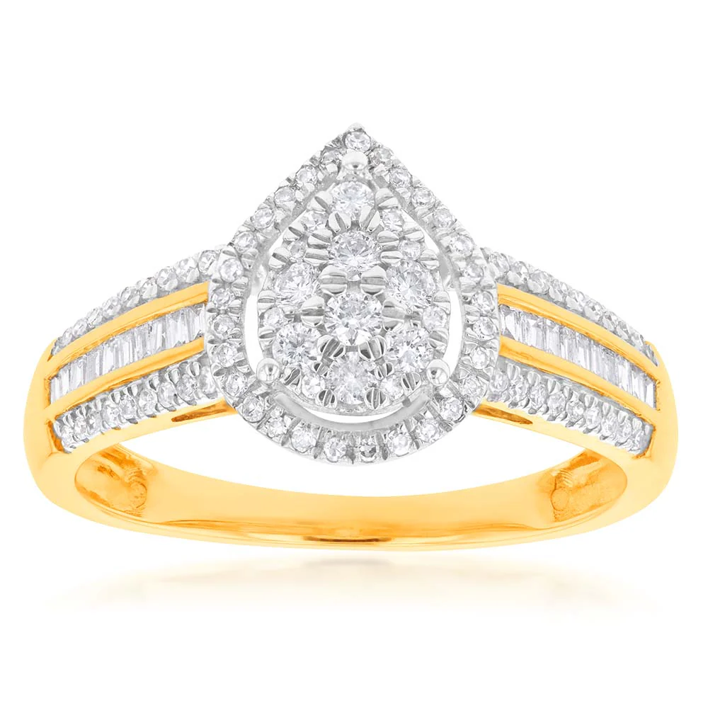 Pear Illusion Set Diamond Ring in 9ct Yellow Gold - Image 4