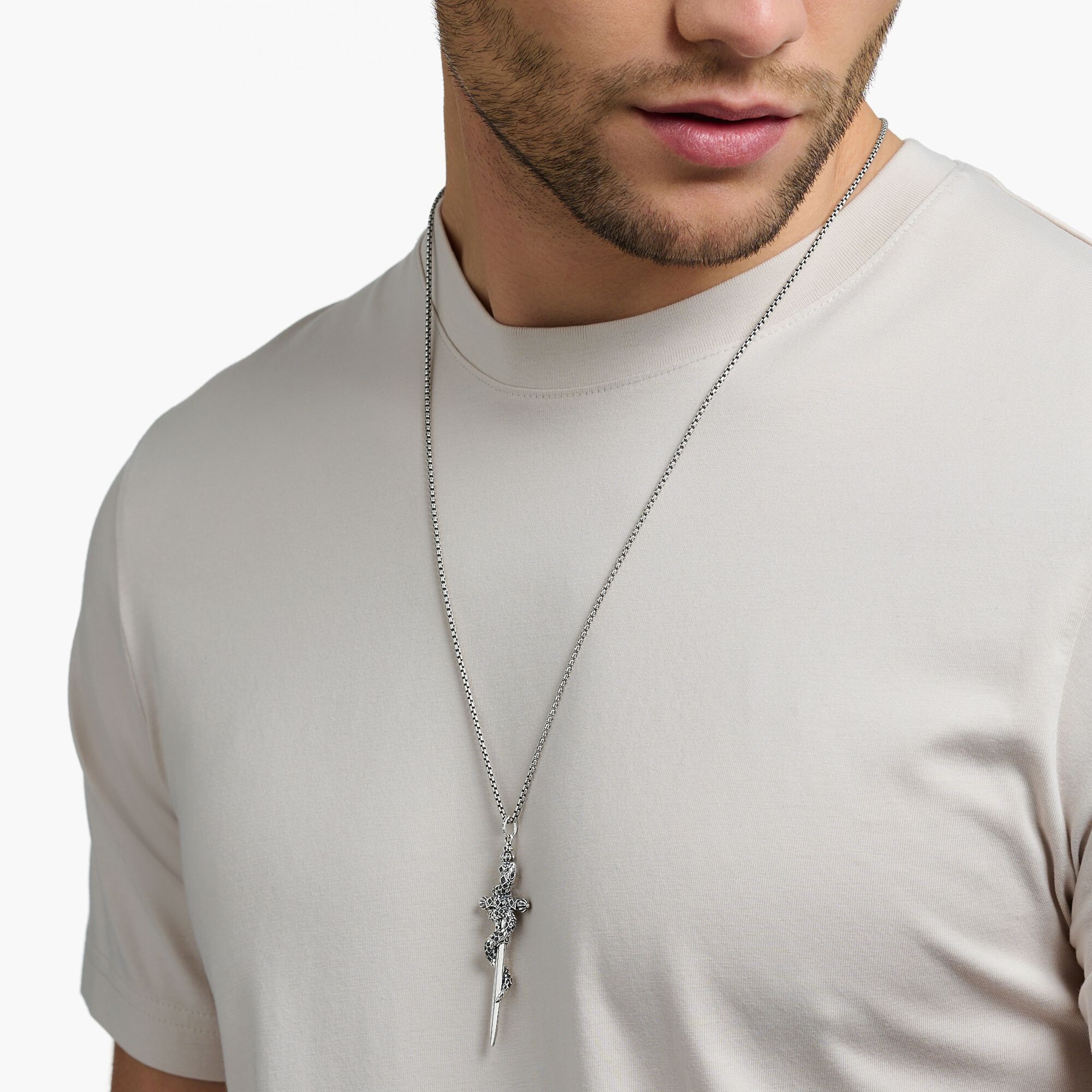 Mens Pendant Blackened Sword with Snake - Image 4