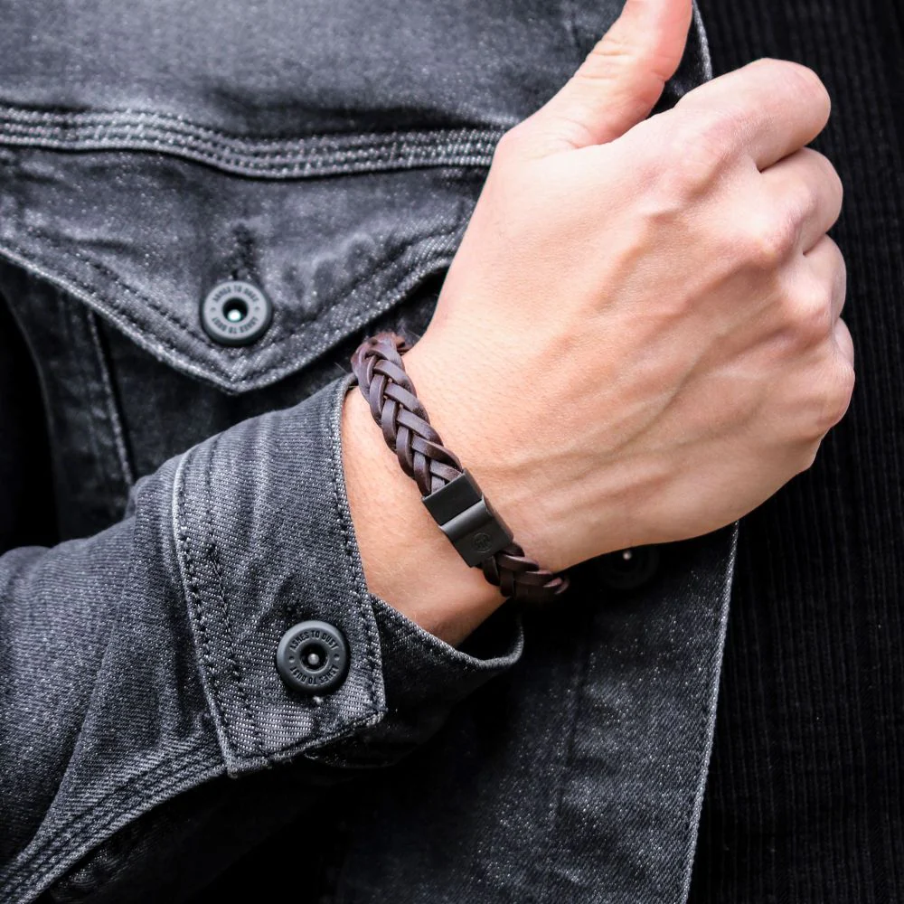 Rebel and Rose Full Metal Braided Brown Black Bracelet - Image 3