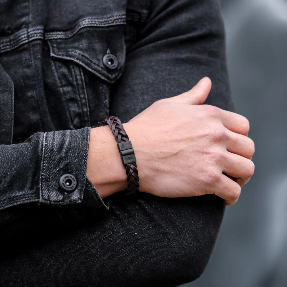 Rebel and Rose Full Metal Braided Brown Black Bracelet - Image 4