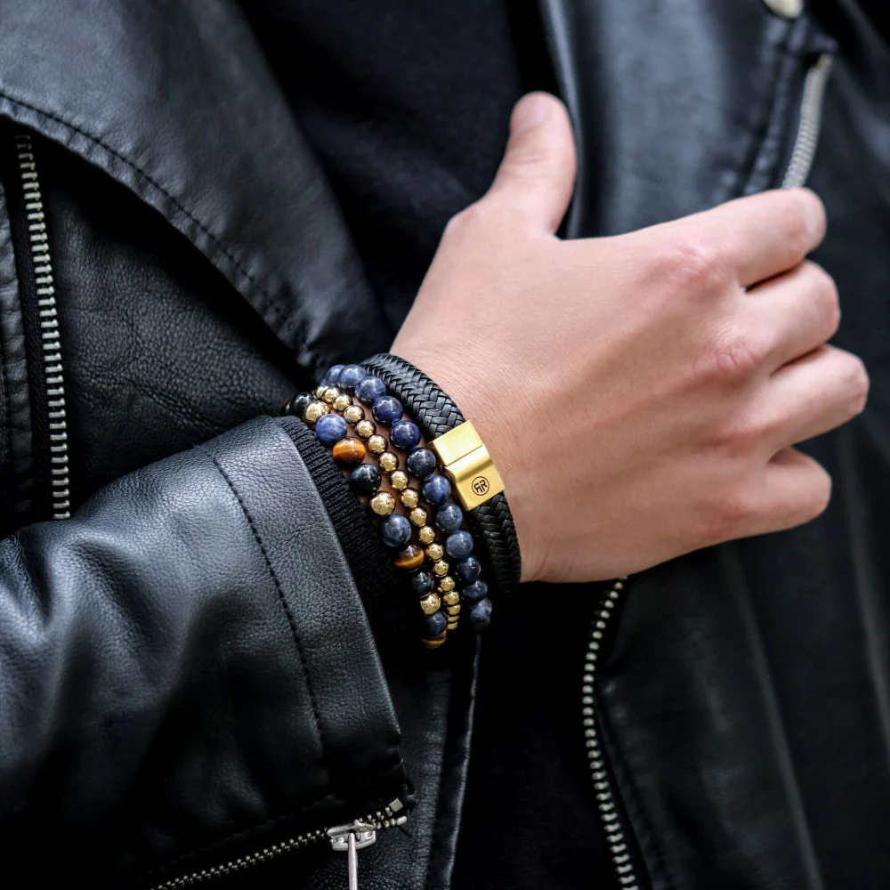 Rebel and Rose Full Metal Herringbone Black Gold Bracelet - Image 3