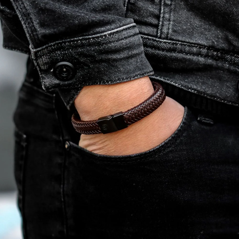 Rebel and Rose Full Metal Herringbone Brown Black Bracelet - Image 4