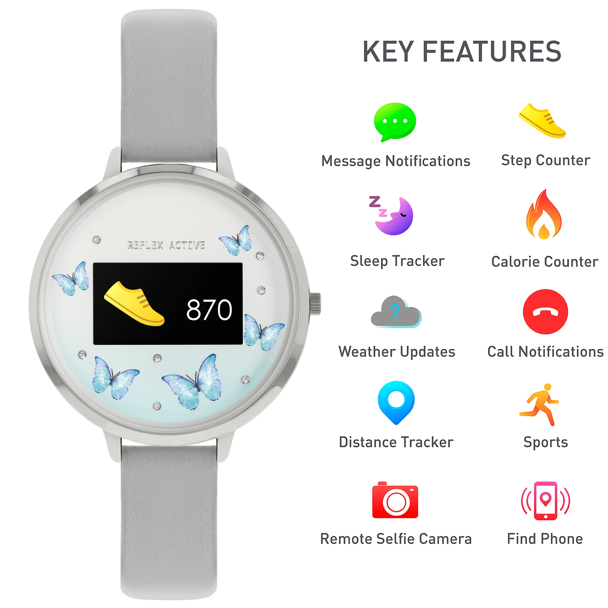 Reflex Active Series 3 Silver Butterfly Smart Watch - Image 6