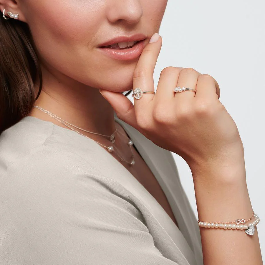 Pearl Ring and White Stones Silver - Image 2