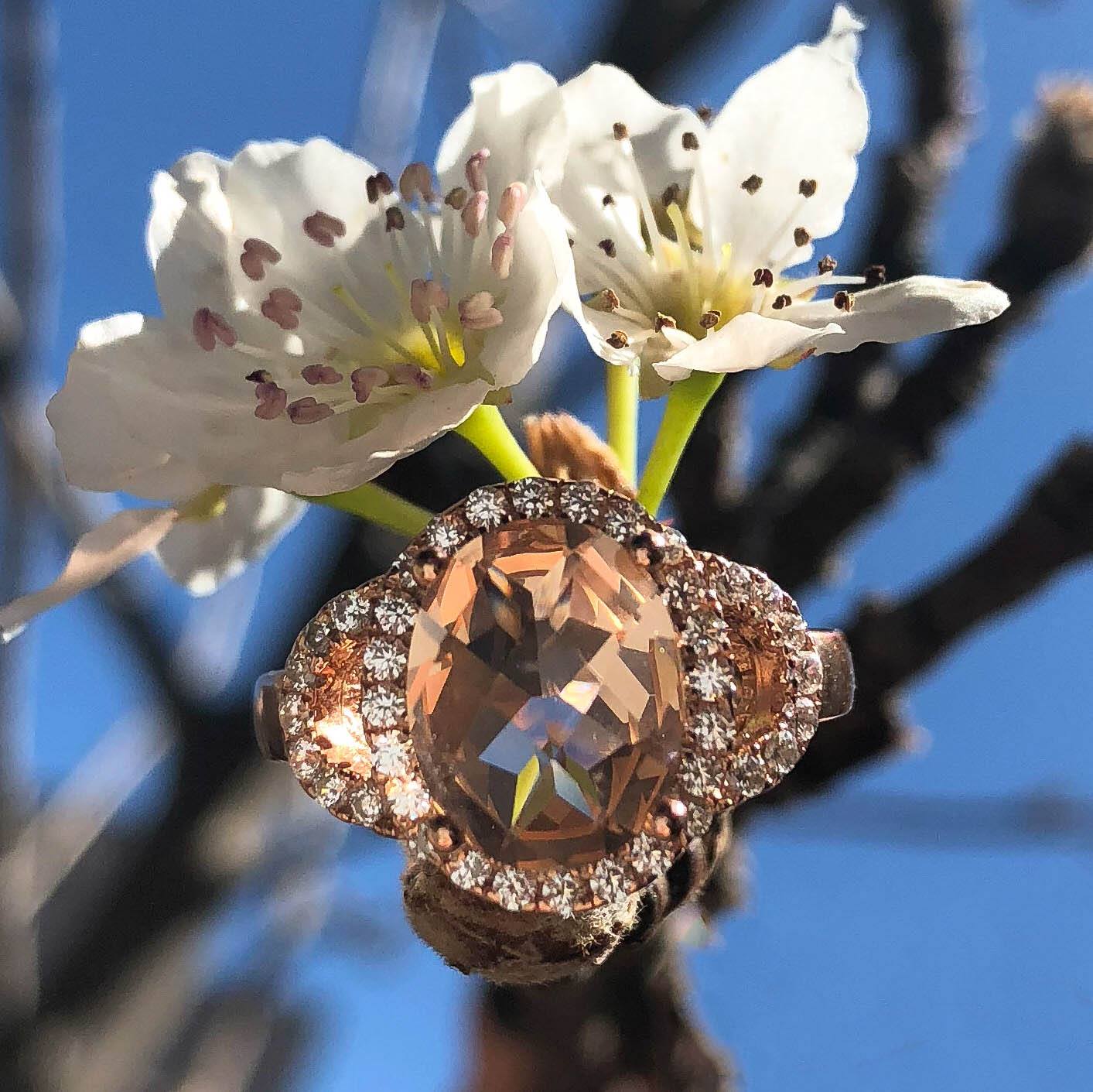 Rose Gold Plated Morgalite Pink Obsidian & Zirconia Ring - Image 4