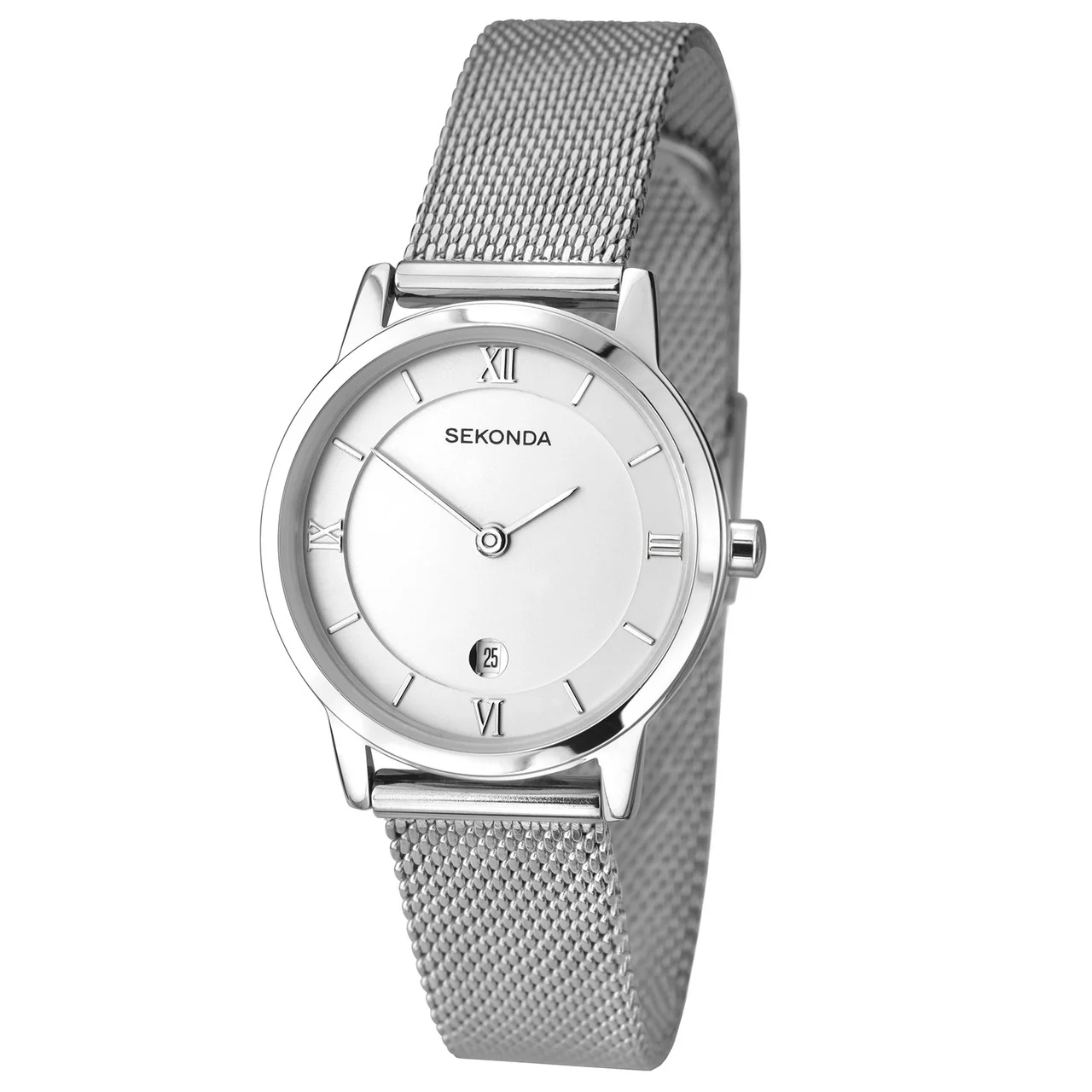 Steel Colour Silver Dial Mesh Band - SK2101