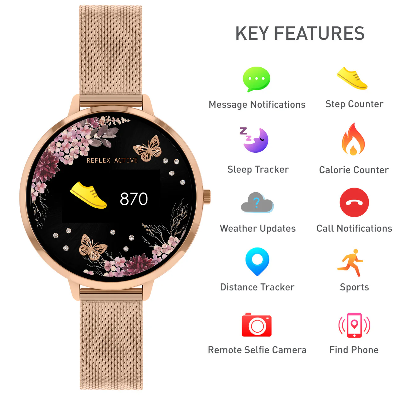 Series 3 Rose Gold Mesh Smart Watch - RA03-4038 - Image 4